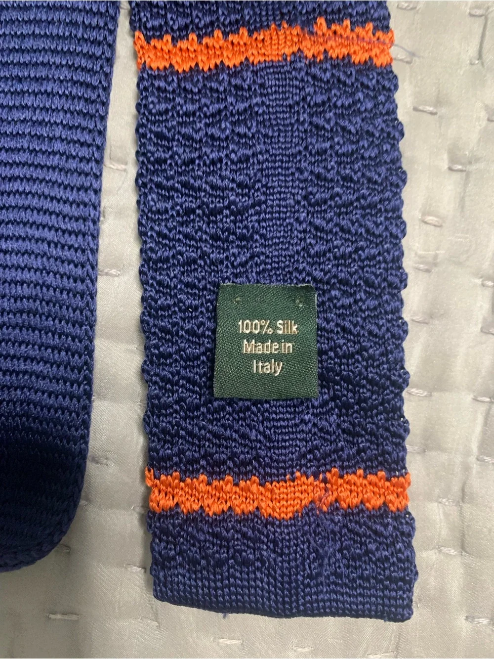 J. Crew Navy and Orange Striped Knit Tie